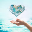 Saving water and environment care campaign concept with world in heart love shape: Elements of this image furnished by NASA